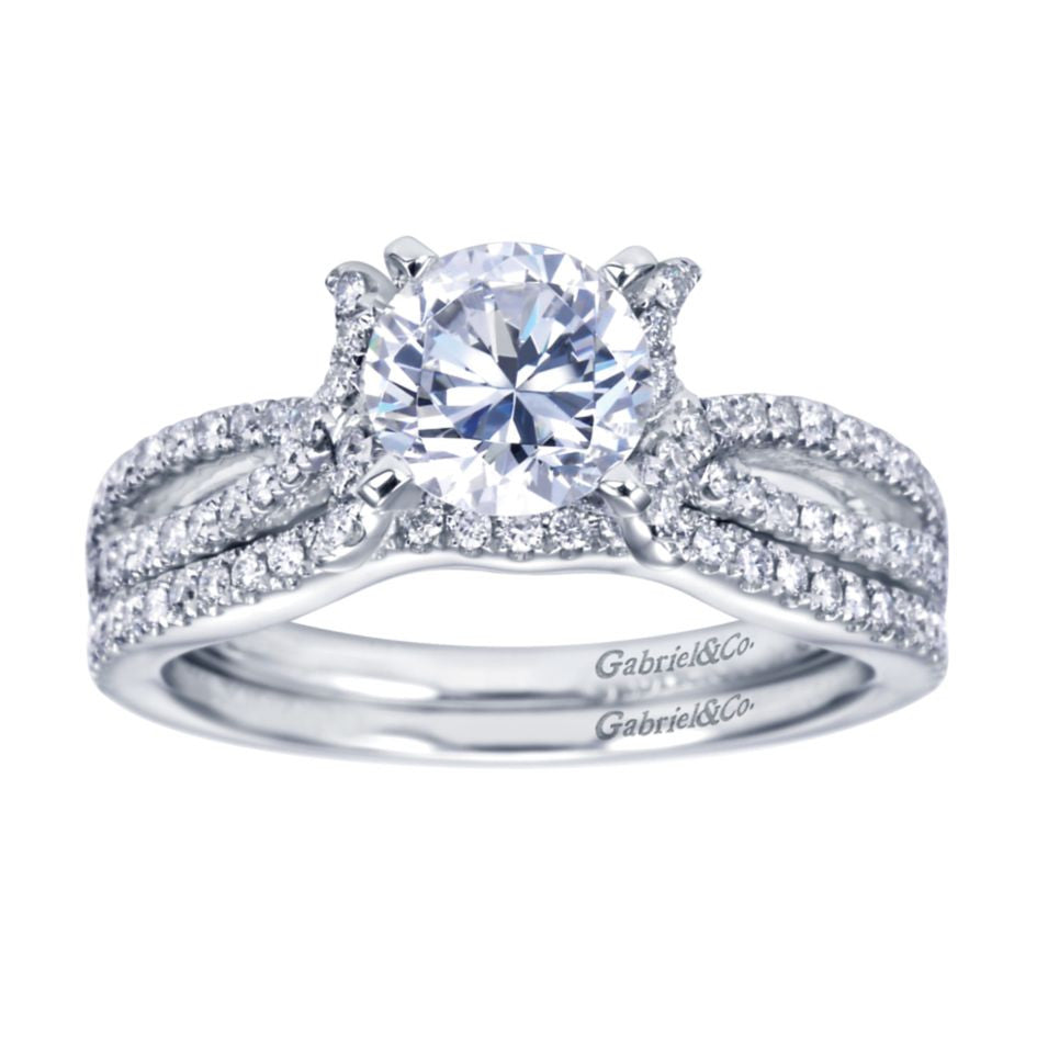 Ladies' Split Shank 14k White Gold Diamond Engagement Ring by Bridal Jewelry Designer Gabriel and Co
