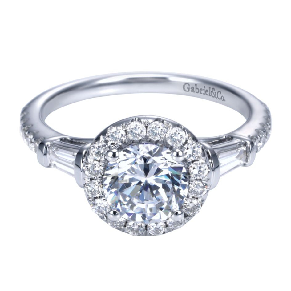 Ladies' Baguette and Pave 14k White Gold Diamond Engagement Ring