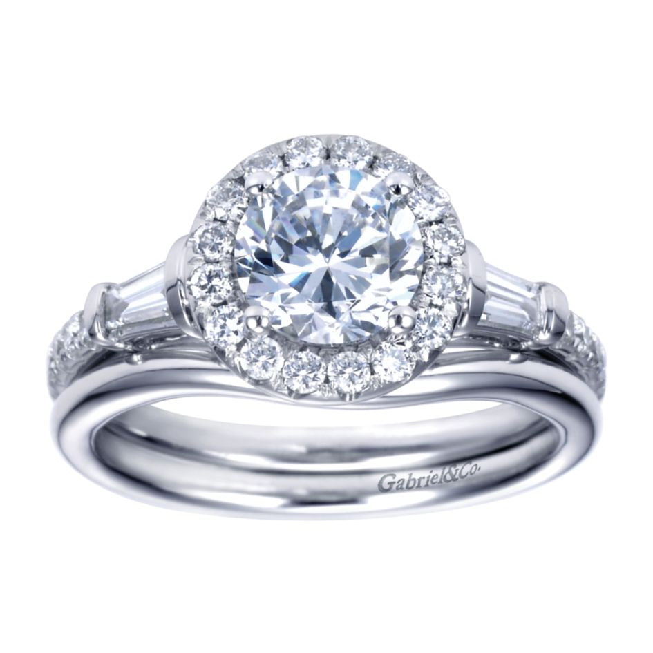 Ladies' Baguette and Pave 14k White Gold Diamond Engagement Ring