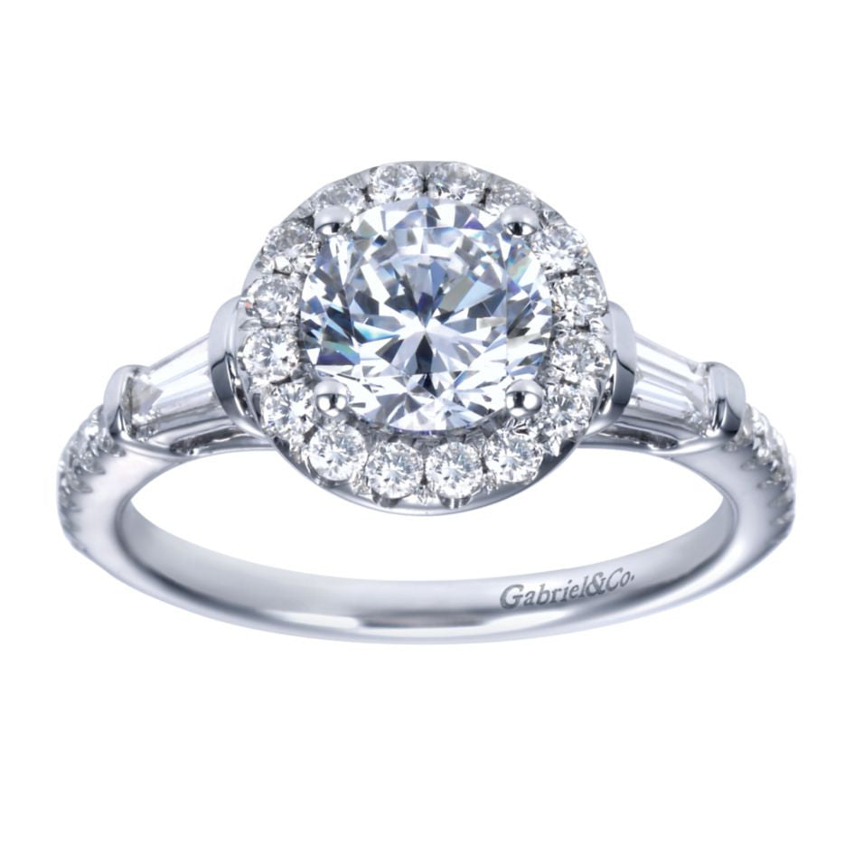 Ladies' Baguette and Pave 14k White Gold Diamond Engagement Ring