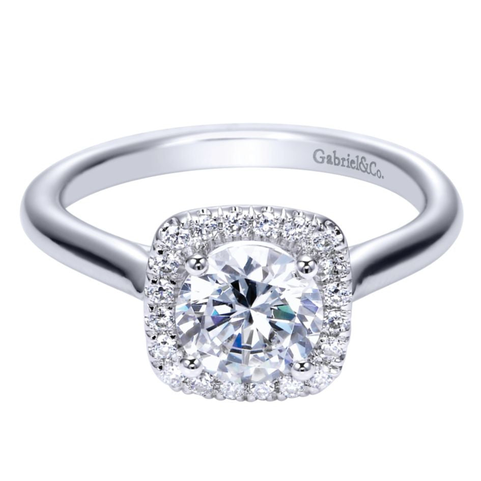 Ladies' Cushion Halo 14k White Gold Diamond Engagement Mounting by Bridal Jewelry Designer Gabriel and Co