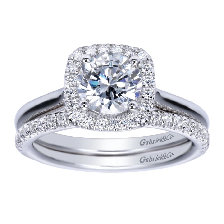 Ladies' Cushion Halo 14k White Gold Diamond Engagement Mounting by Bridal Jewelry Designer Gabriel and Co