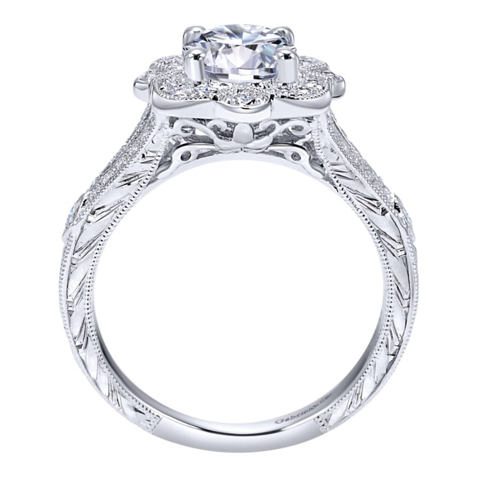 Ladies' Floral 14k White Gold Pave Diamond Engagement Mounting