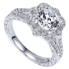 Ladies' Floral 14k White Gold Pave Diamond Engagement Mounting