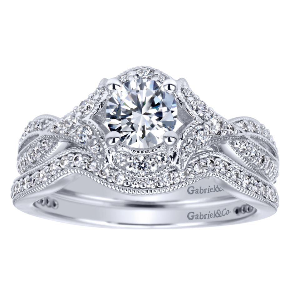 Ladies' Criss Crossed 14k White Gold Diamond Engagement Ring