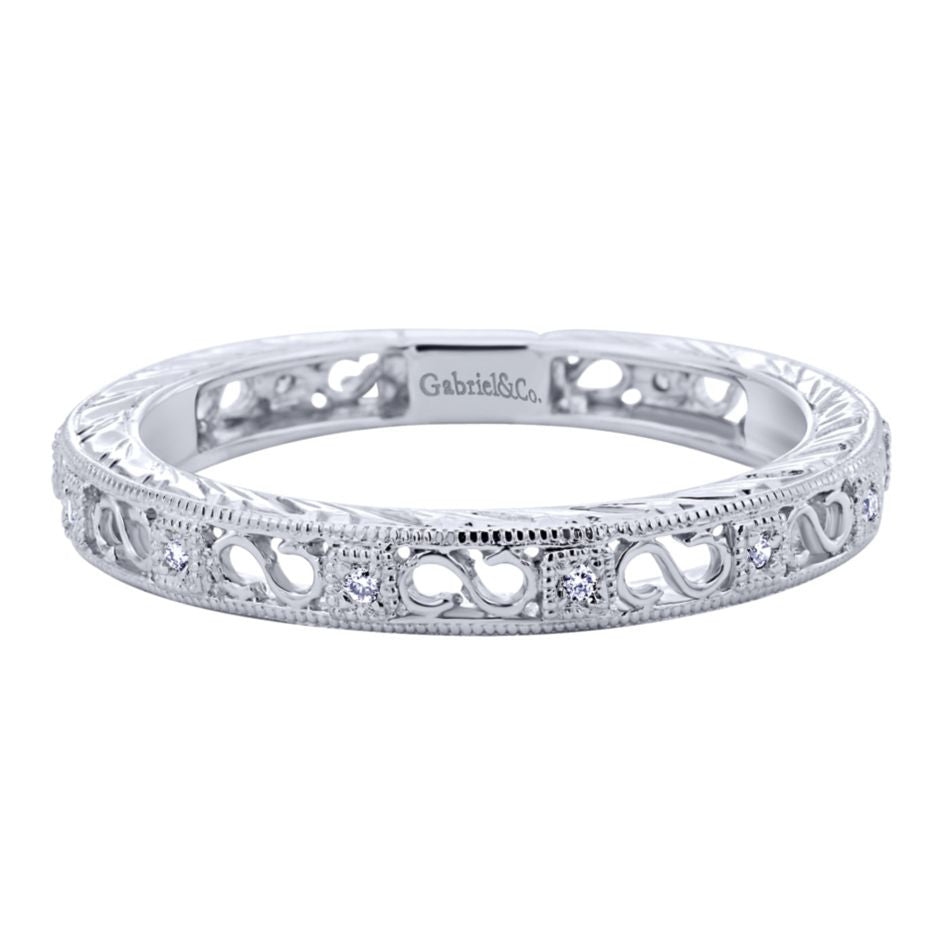 Ladies' Filigree 14k White Gold Diamond Band
