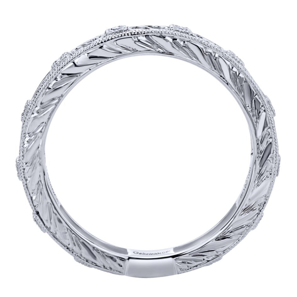 Ladies' Filigree 14k White Gold Diamond Band