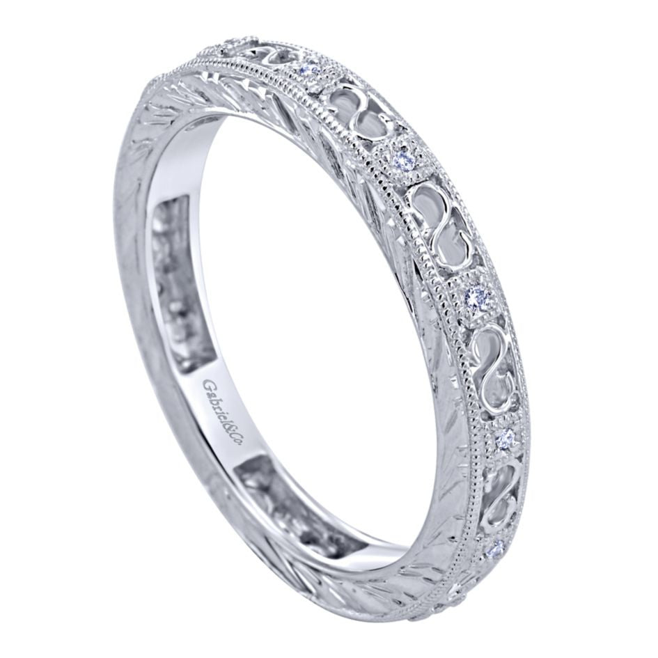 Ladies' Filigree 14k White Gold Diamond Band