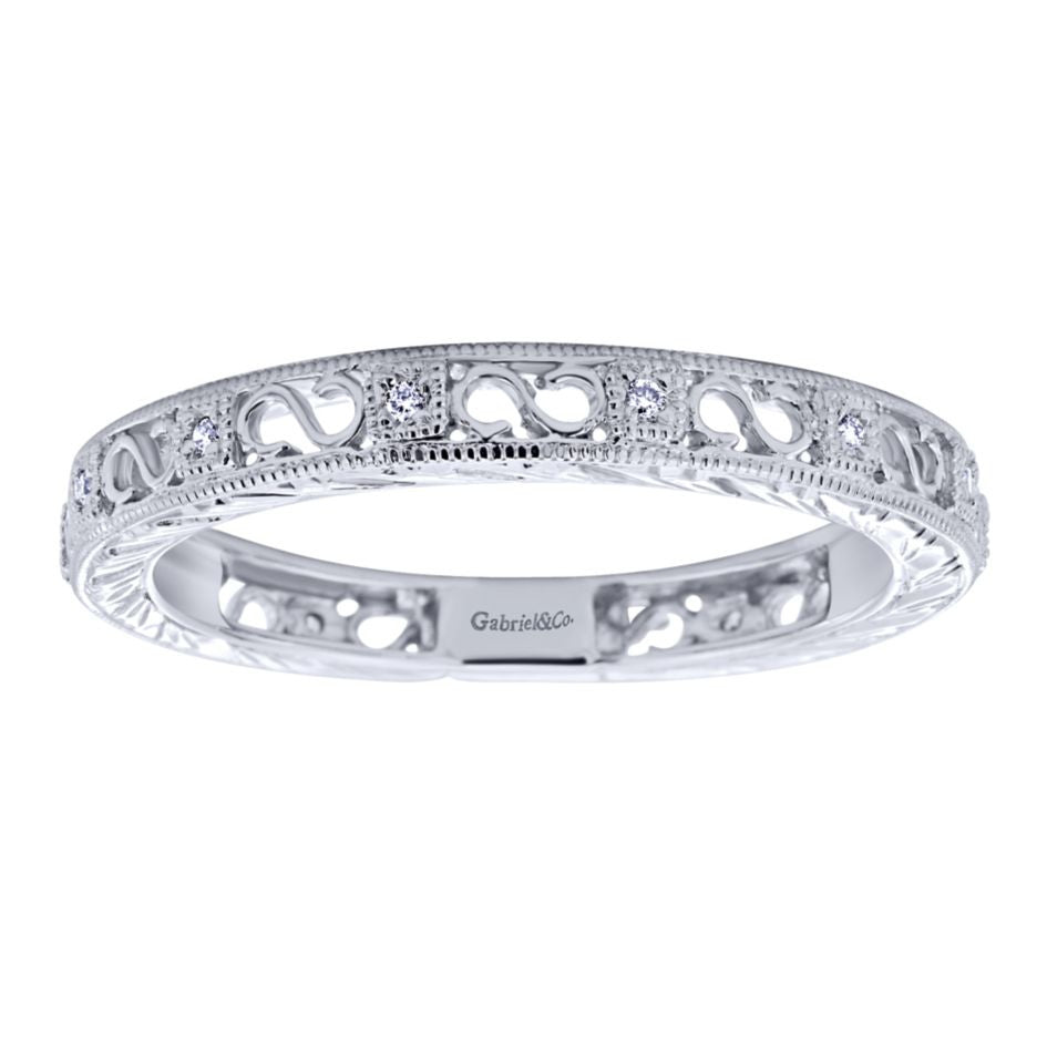 Ladies' Filigree 14k White Gold Diamond Band