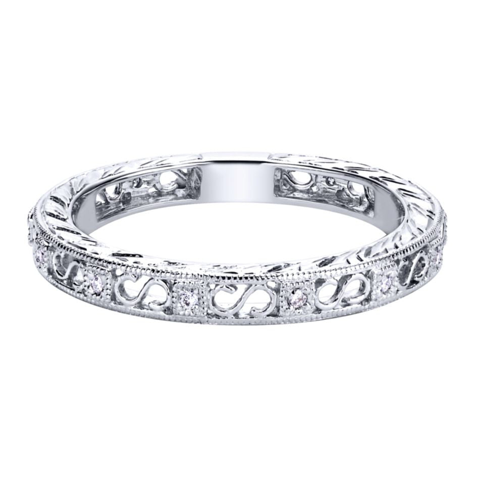 Ladies' Filigree 14k White Gold Diamond Band
