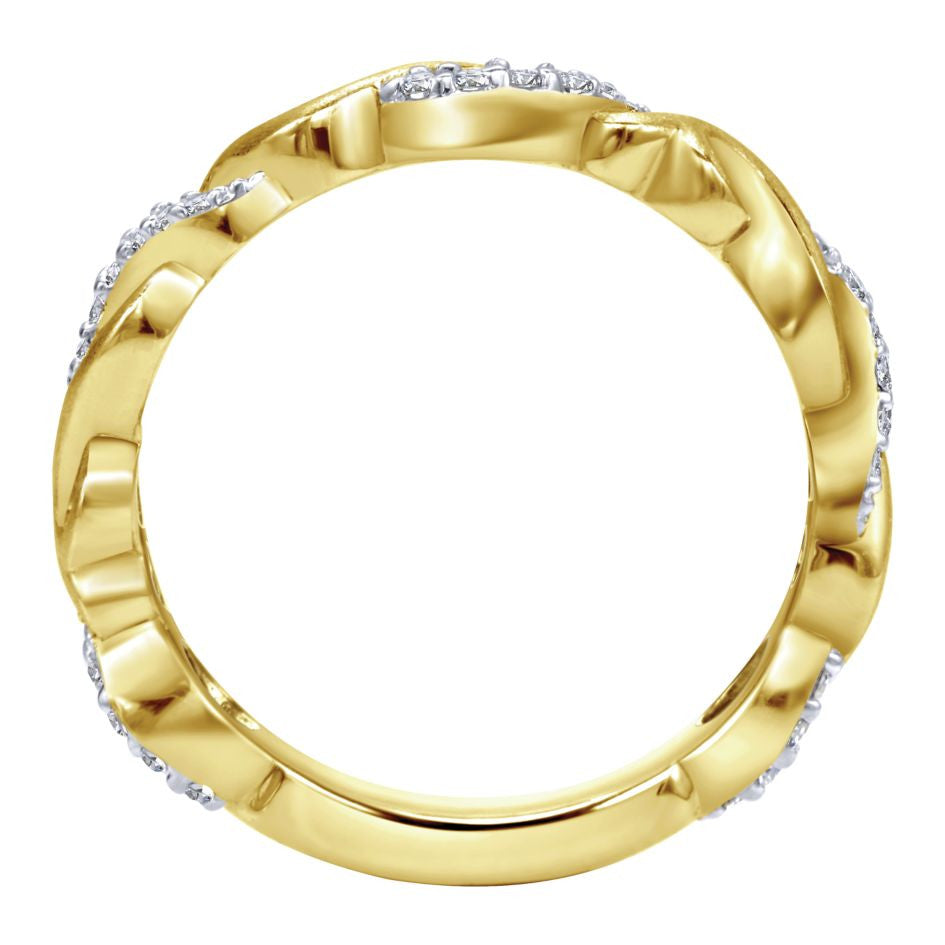 Ladies' Braided 14k Yellow Gold Diamond Pave Band