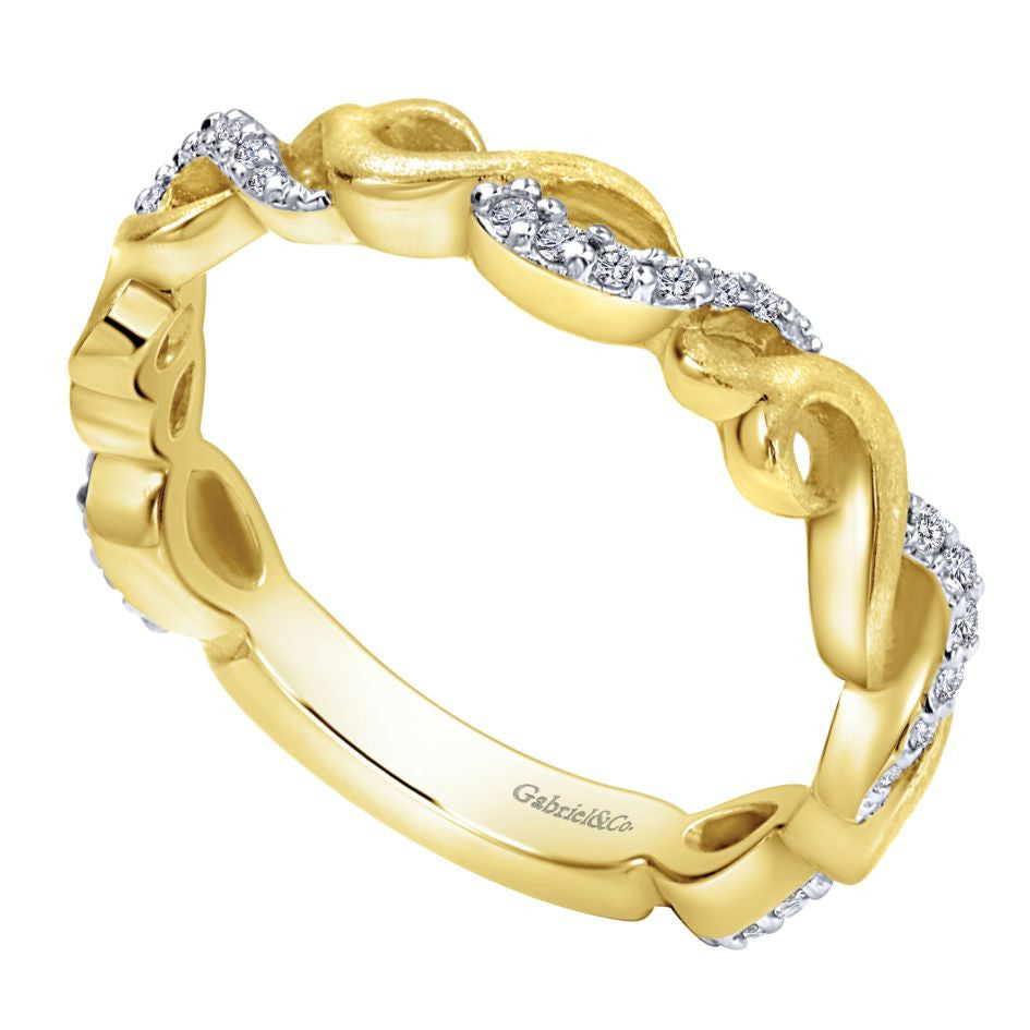 Ladies' Braided 14k Yellow Gold Diamond Pave Band