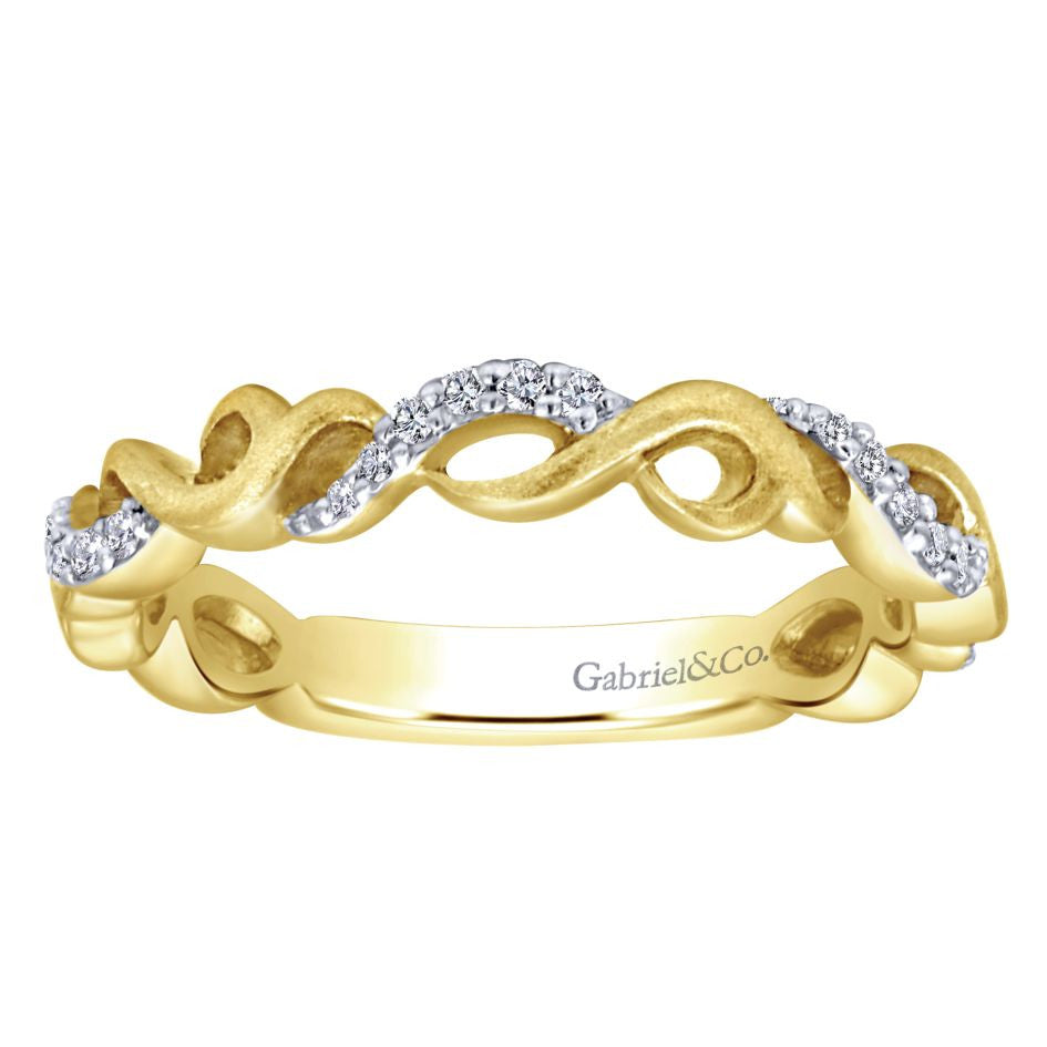 Ladies' Braided 14k Yellow Gold Diamond Pave Band