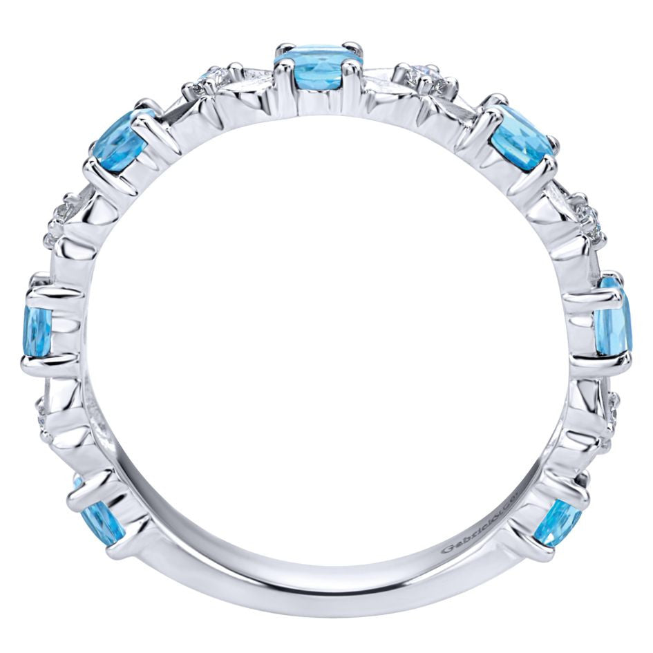 Ladies' Blue Topaz 14k White Gold Diamond Band