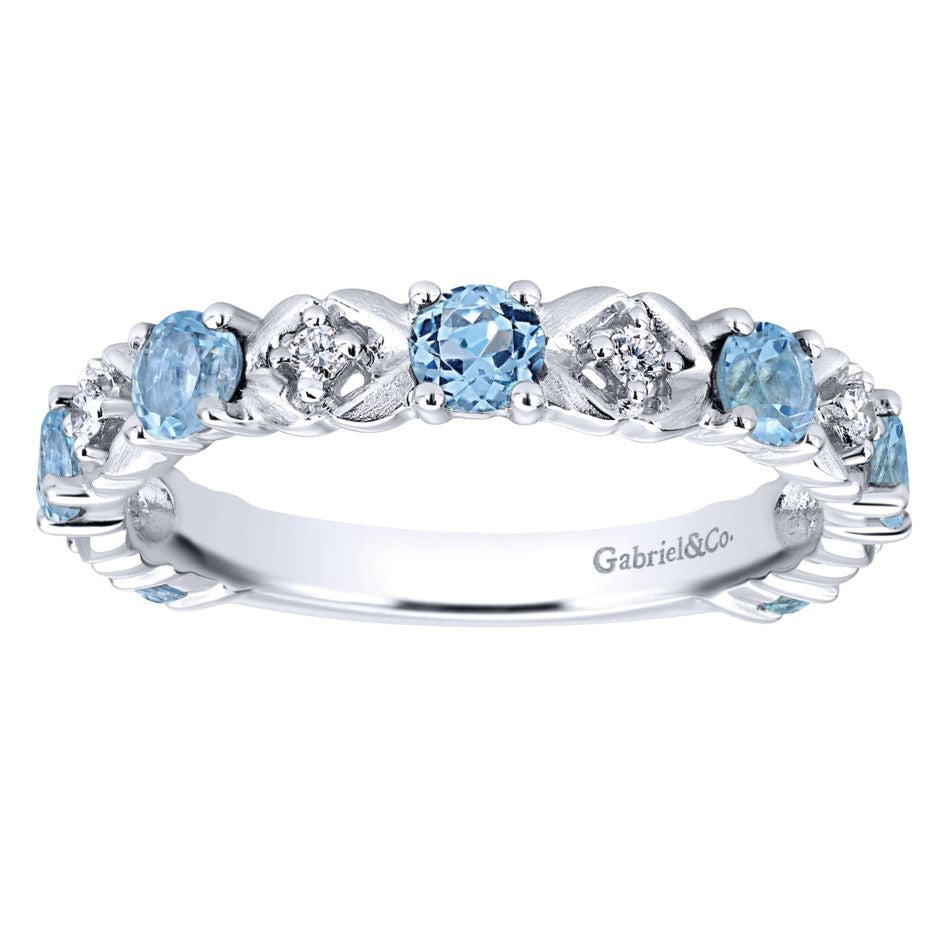 Ladies' Blue Topaz 14k White Gold Diamond Band