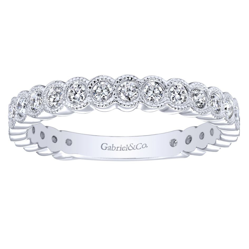 Ladies' Milgrain 14k White Gold Diamond Band