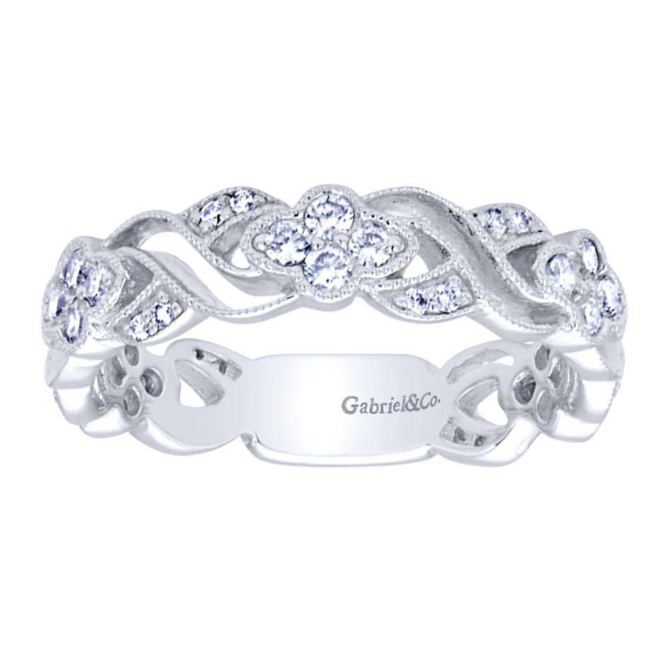Ladies' Open Weave 14k White Gold Diamond Band