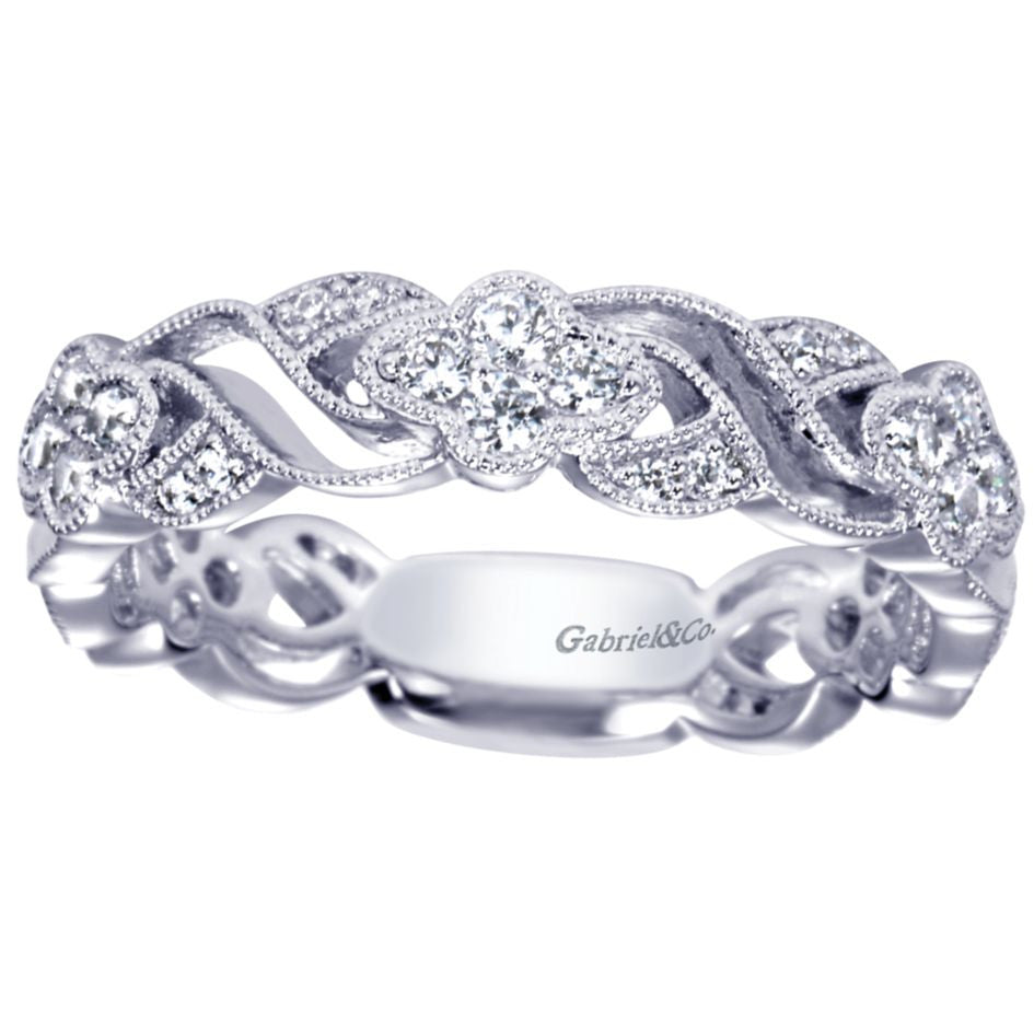 Ladies' Open Weave 14k White Gold Diamond Band