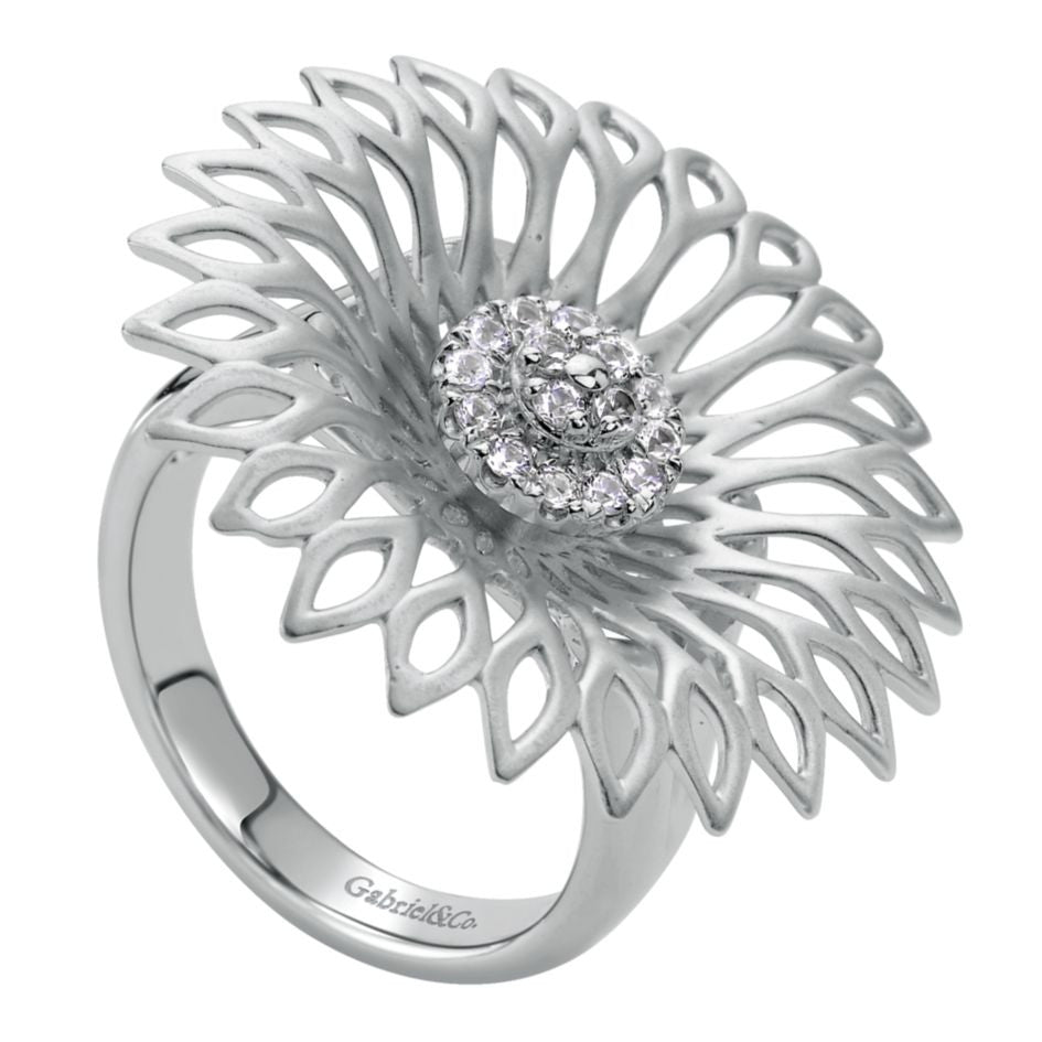 Ladies' Sunflower Sterling Silver and White Sapphires Fashion Ring