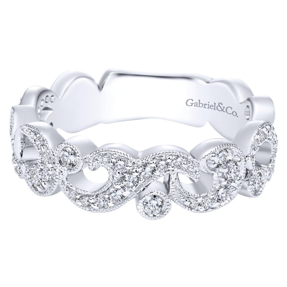 Ladies' Pave Filigree 14k White Gold Diamond Band