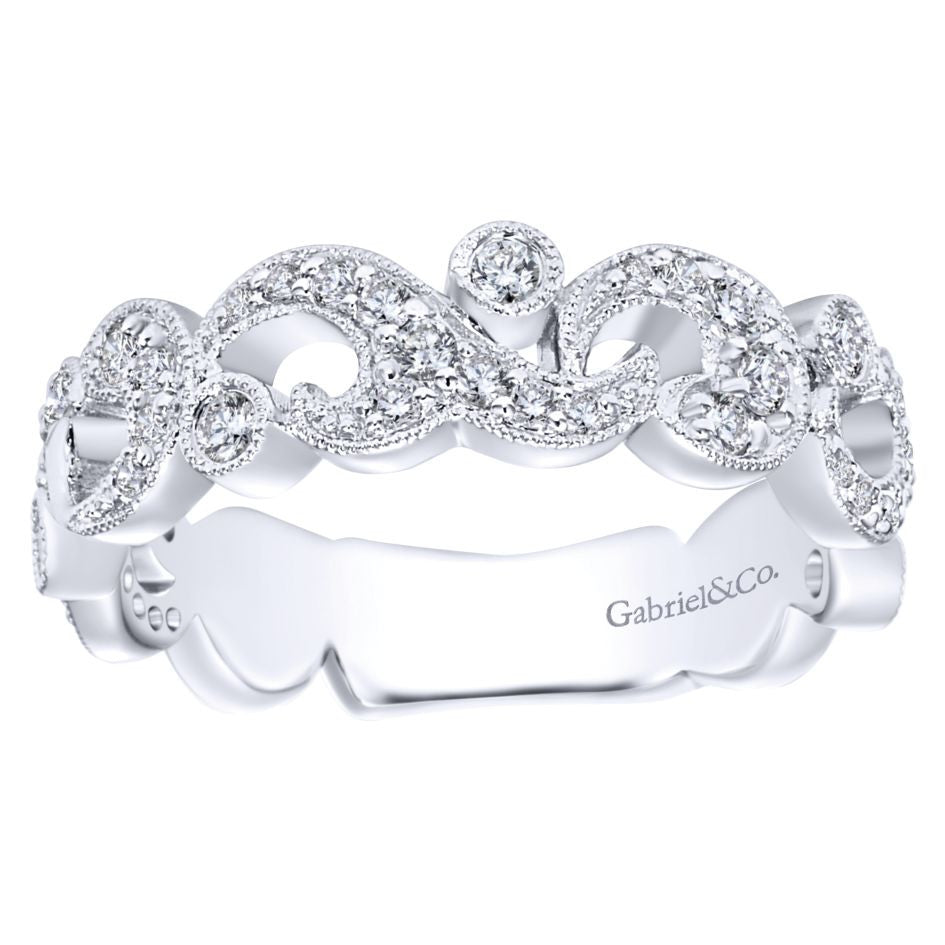 Ladies' Pave Filigree 14k White Gold Diamond Band
