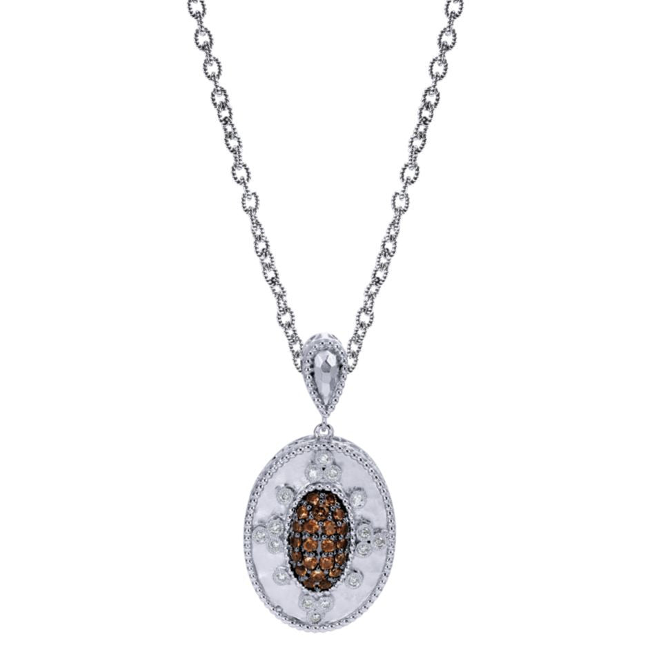 Sterling Silver, Diamonds and Smoky Topaz Pendant by Gabriel Co