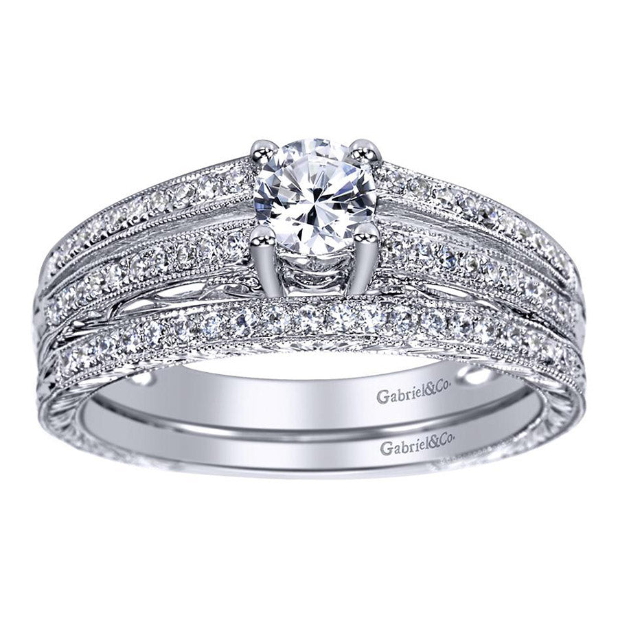 Round Brilliant Diamond Engagement Ring with Split Pave Shank