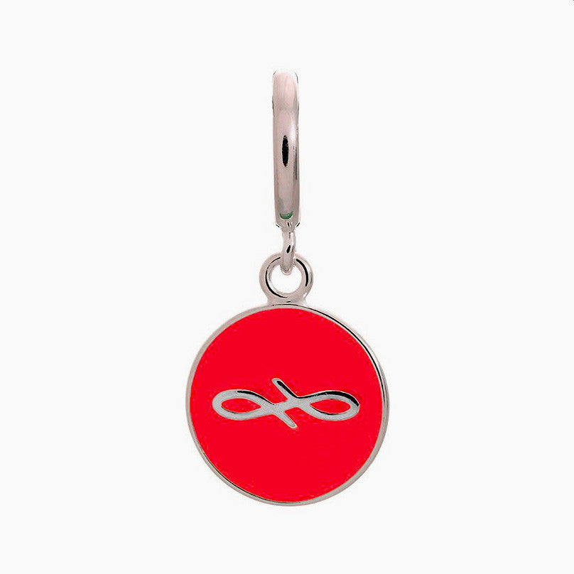 Endless Charm with Red Enamel Infinity Sign in Sterling Silver. 