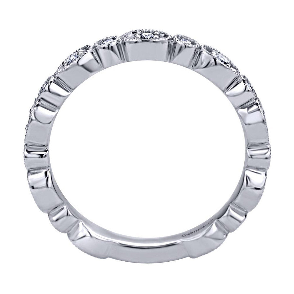 Milgrain Finish Scalloped White Gold Diamond Band