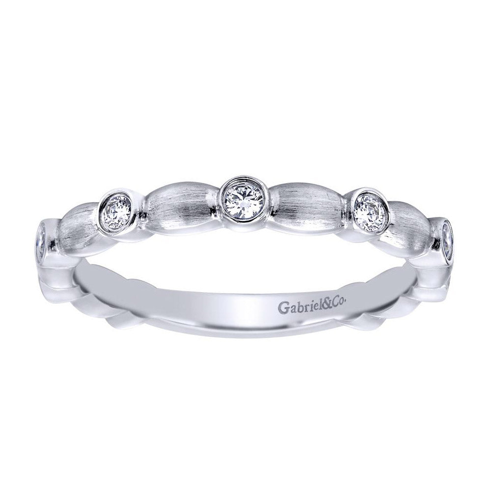Bezels and Scallops Satin White Gold Diamond Band