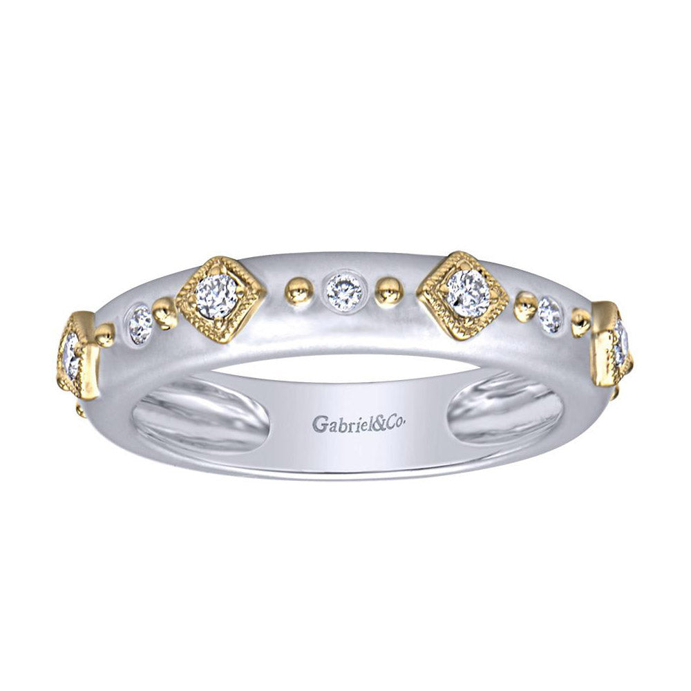 Two Tone Gold Satin Diamond Band