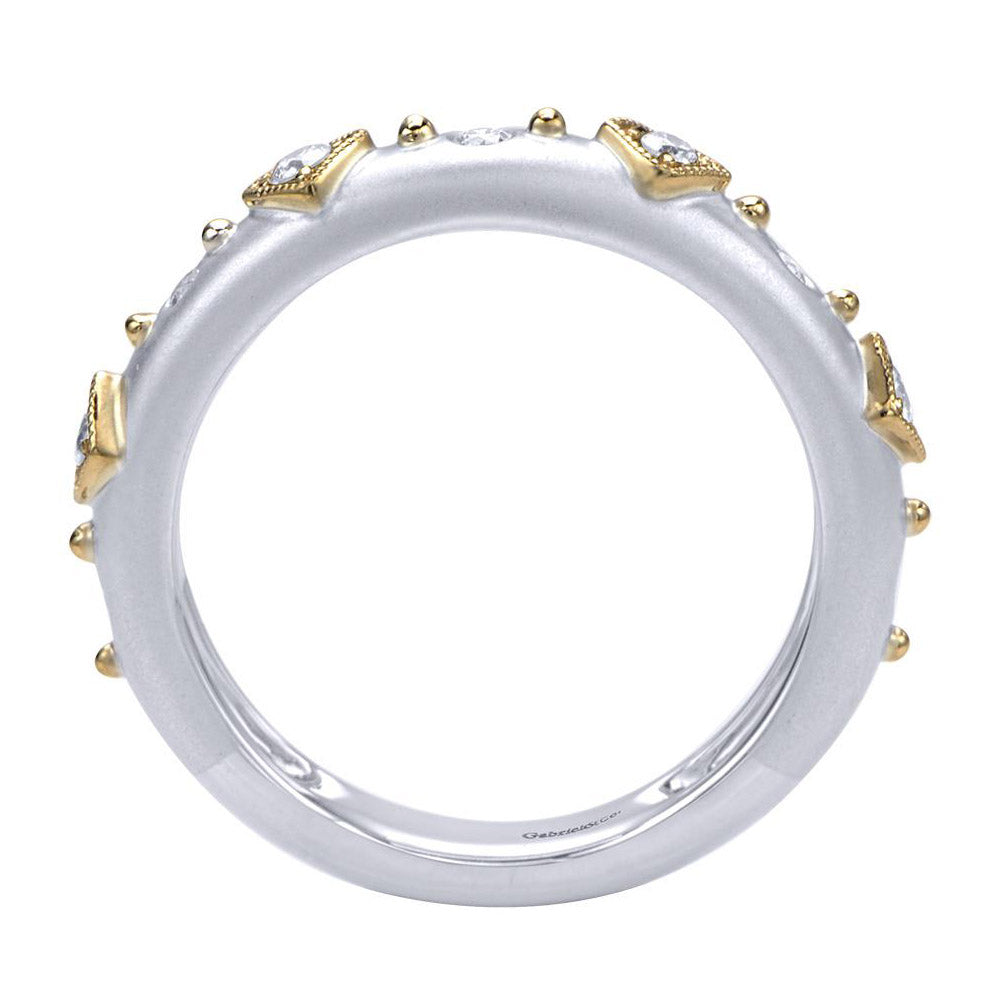 Two Tone Gold Satin Diamond Band