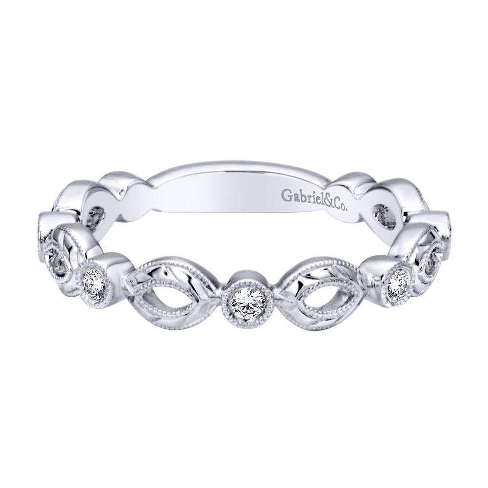 Florentine Finish Scalloped White Gold Diamond Band