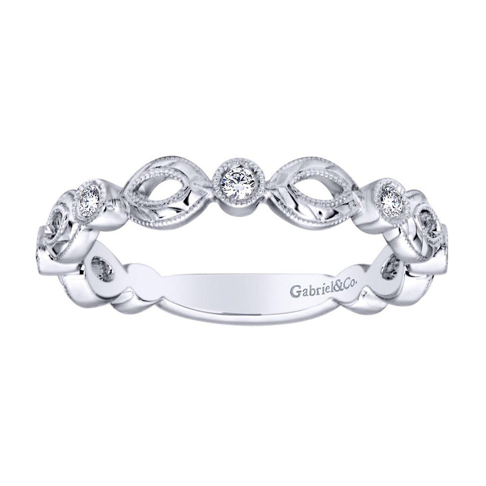 Florentine Finish Scalloped White Gold Diamond Band