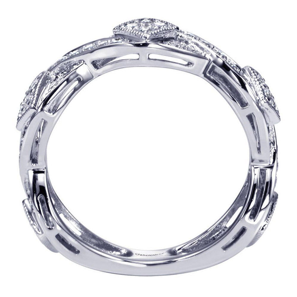 Scalloped Weave White Gold Diamond Pave Band