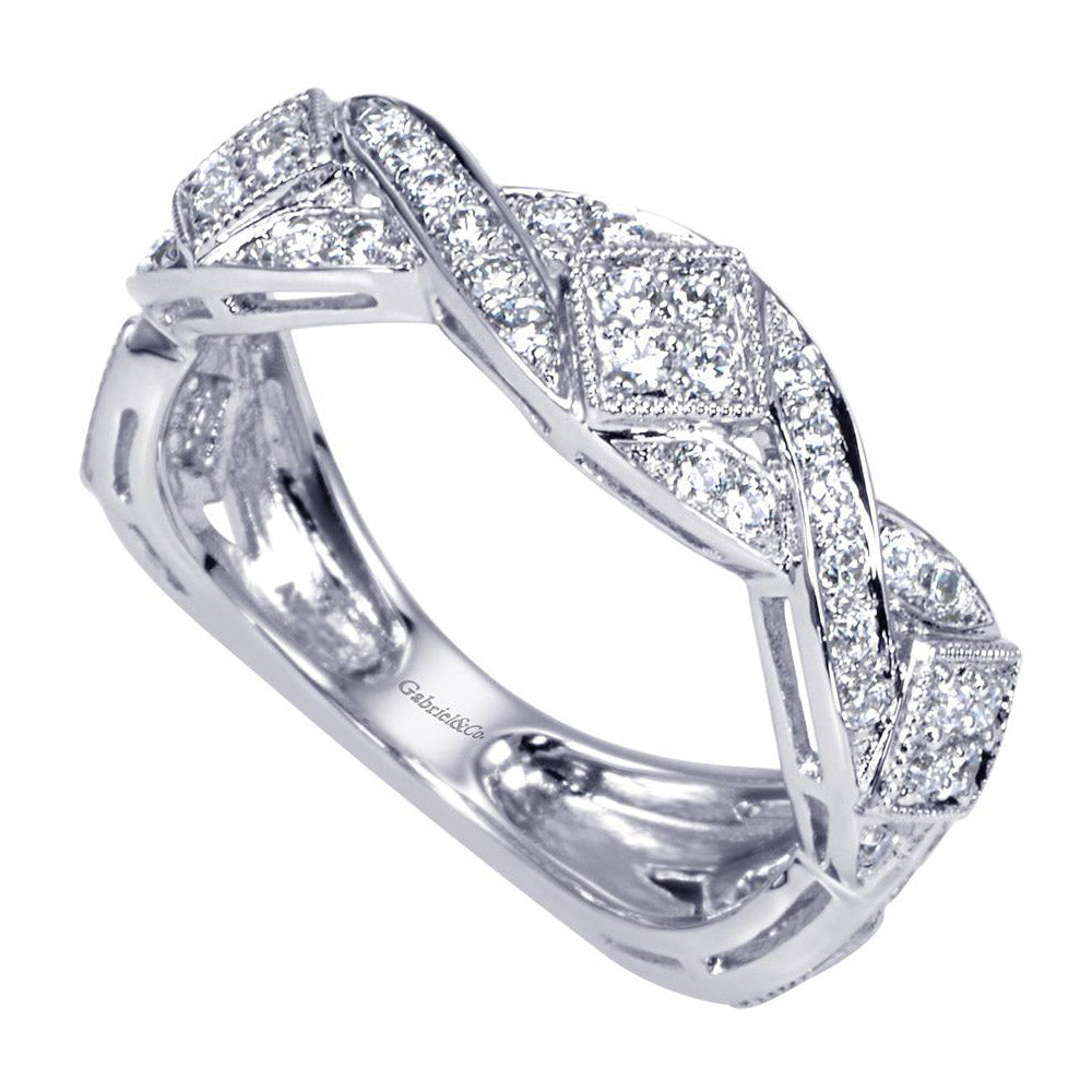 Scalloped Weave White Gold Diamond Pave Band