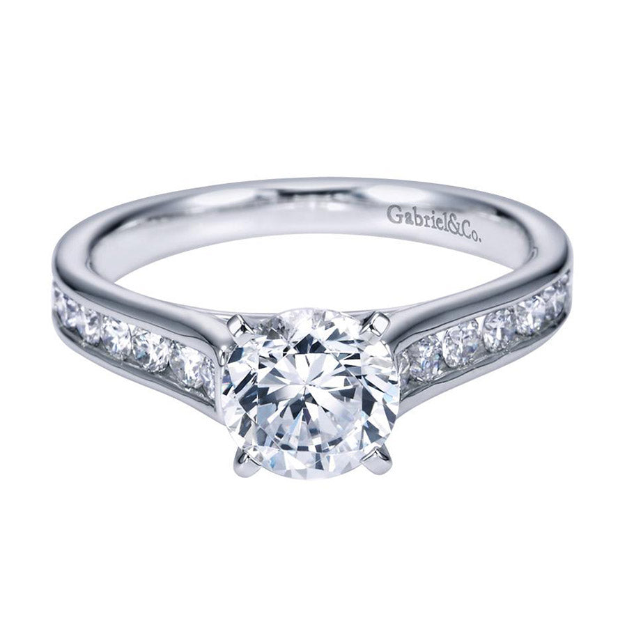 Flared Channels Fancy Solitaire Diamond Engagement Mounting in White Gold