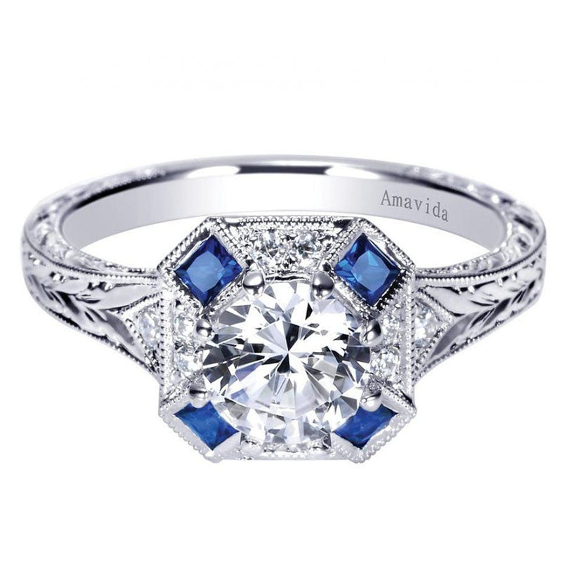 Platinum Diamond Engagement Ring with Sapphires by Designer Gabriel Co ...