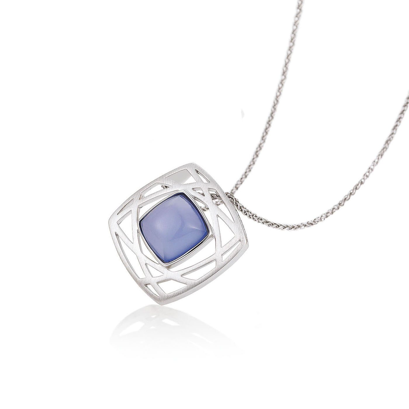 Sterling Silver and Blue Chalcedony Square Pendant with Open Space