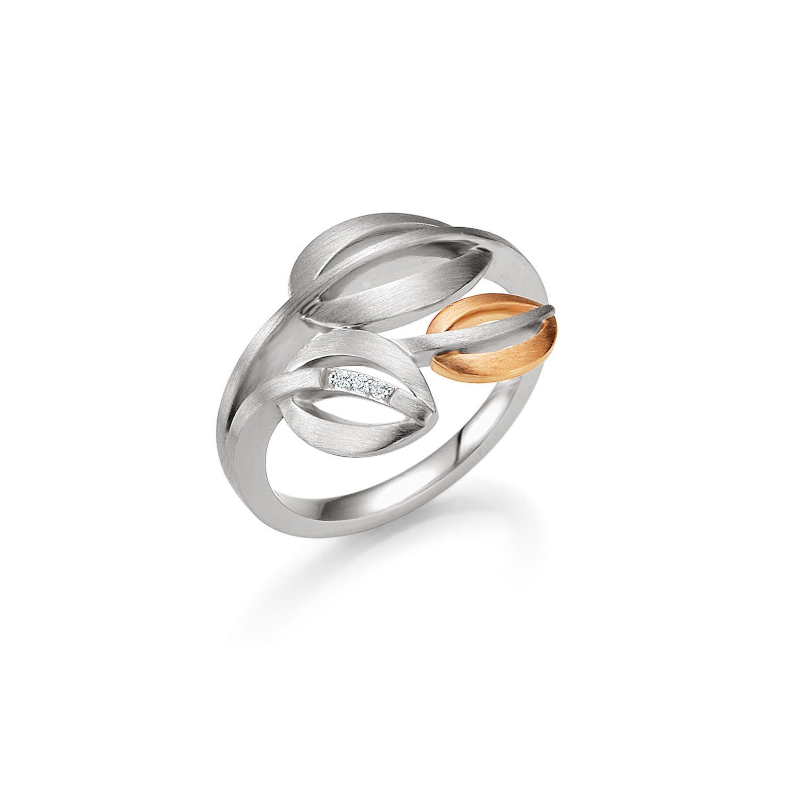 Sterling Silver, White Sapphire and 14k Rose Gold Accent Ring by Breuning