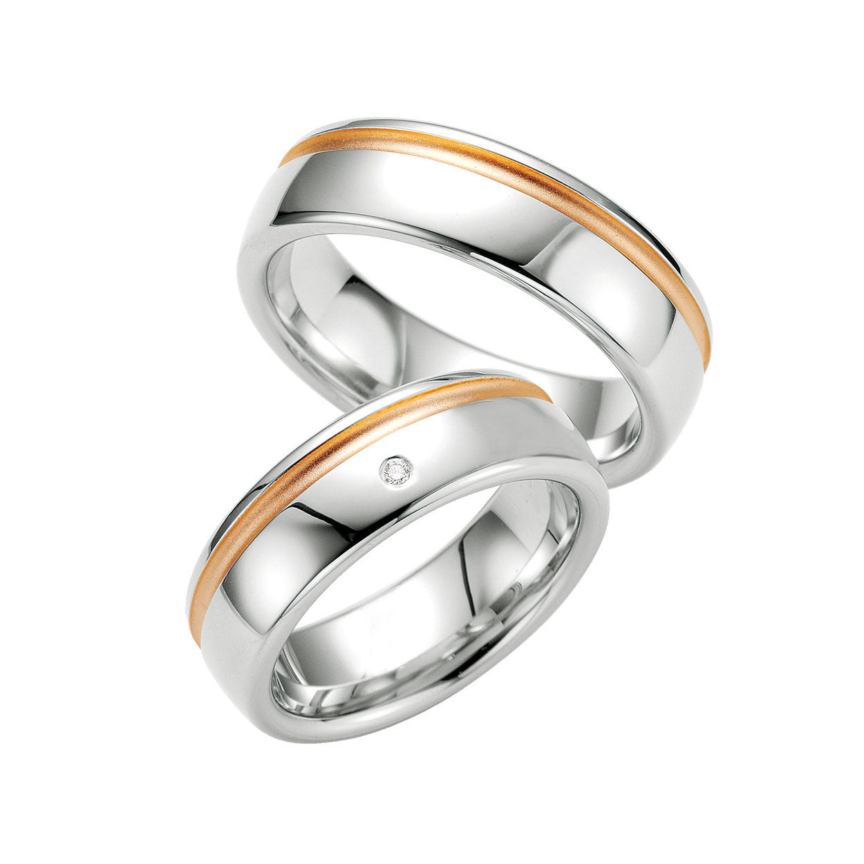 Men's Sterling Silver, Diamond and Rose Gold Wedding Band