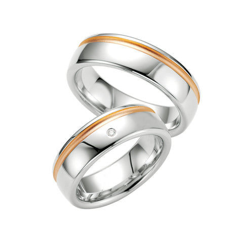 Men's Sterling Silver, Diamond and Rose Gold Wedding Band