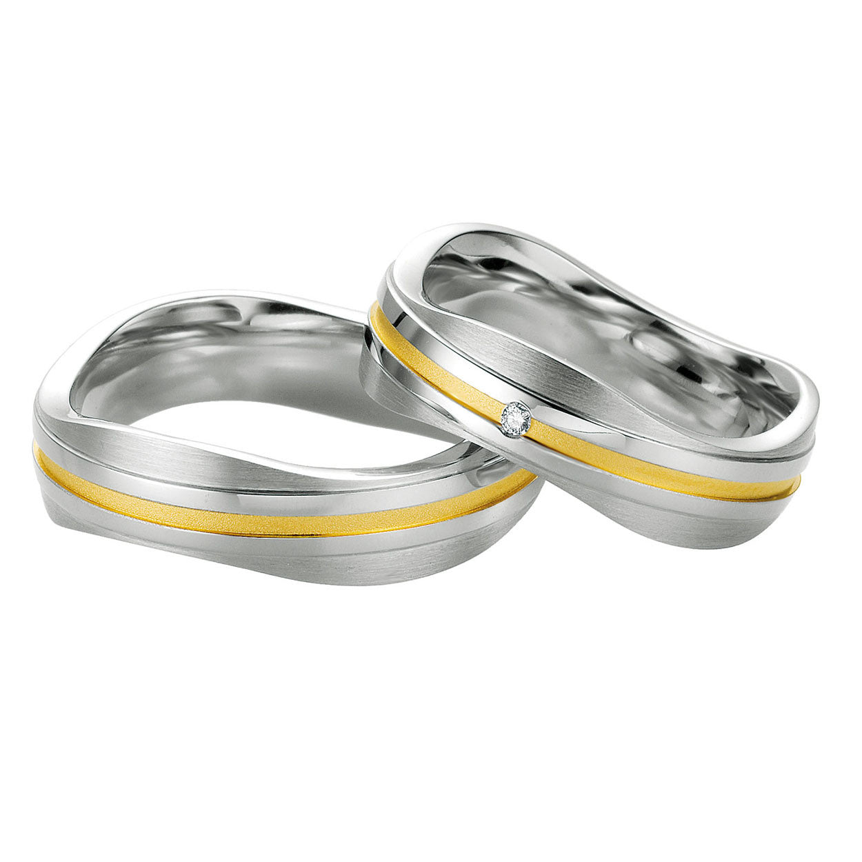 Breuning Mens Sterling Silver, Diamond and Yellow Gold Accent Wedding Band