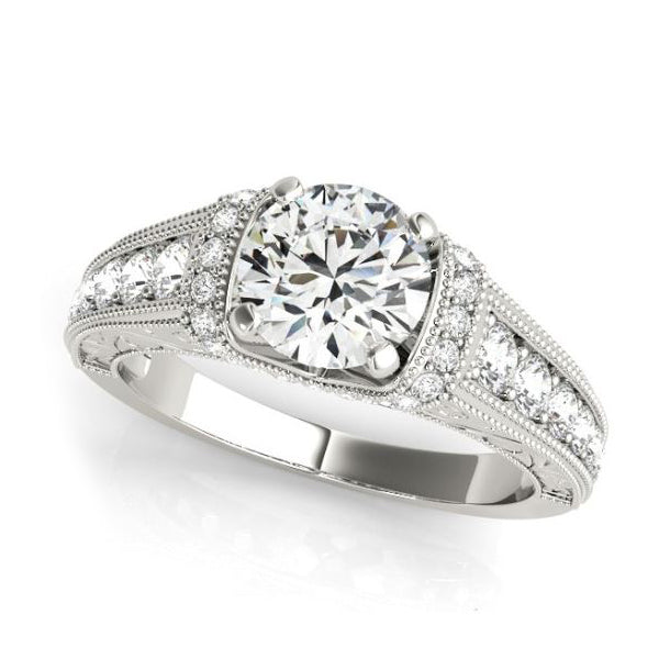 Vintage Inspired Diamond Engagement Ring with Pave Channels