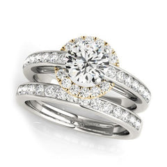 Halo Diamond Engagement Ring with White and Yellow Gold