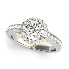 Halo Diamond Engagement Ring with White and Yellow Gold