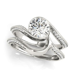 Bezel Set Diamond Engagement Ring with Bypass Design in White Gold