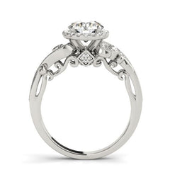 Round Halo Diamond Engagement Ring with Bypass Sides in White Gold 