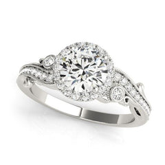 Round Halo Diamond Engagement Ring with Bypass Sides in White Gold