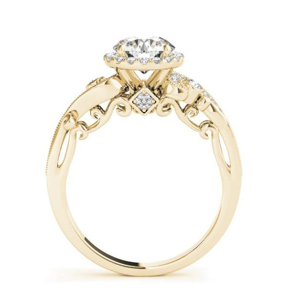 Affordable Round Halo Diamond Engagement Ring in Yellow Gold